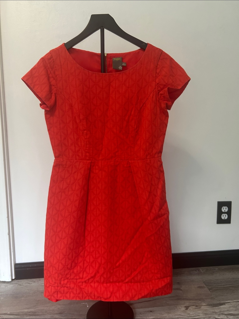 Taylor Red Textured Cap-Sleeve Dress